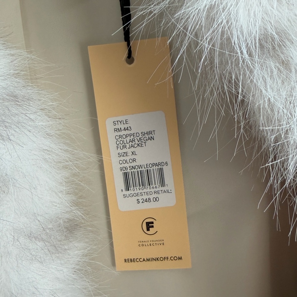 REBECCA MINKOFF Snow Leopard Cropped Shirt Collar Faux Fur Jacket - Picture 9 of 10